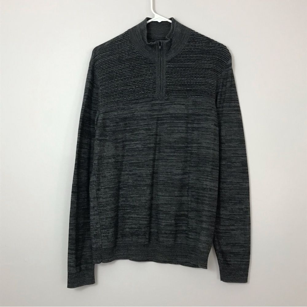 Alfani 100% Cotton Dark Gray Pullover Quarter Zip Long Sleeve Mens Shirt Sweater
